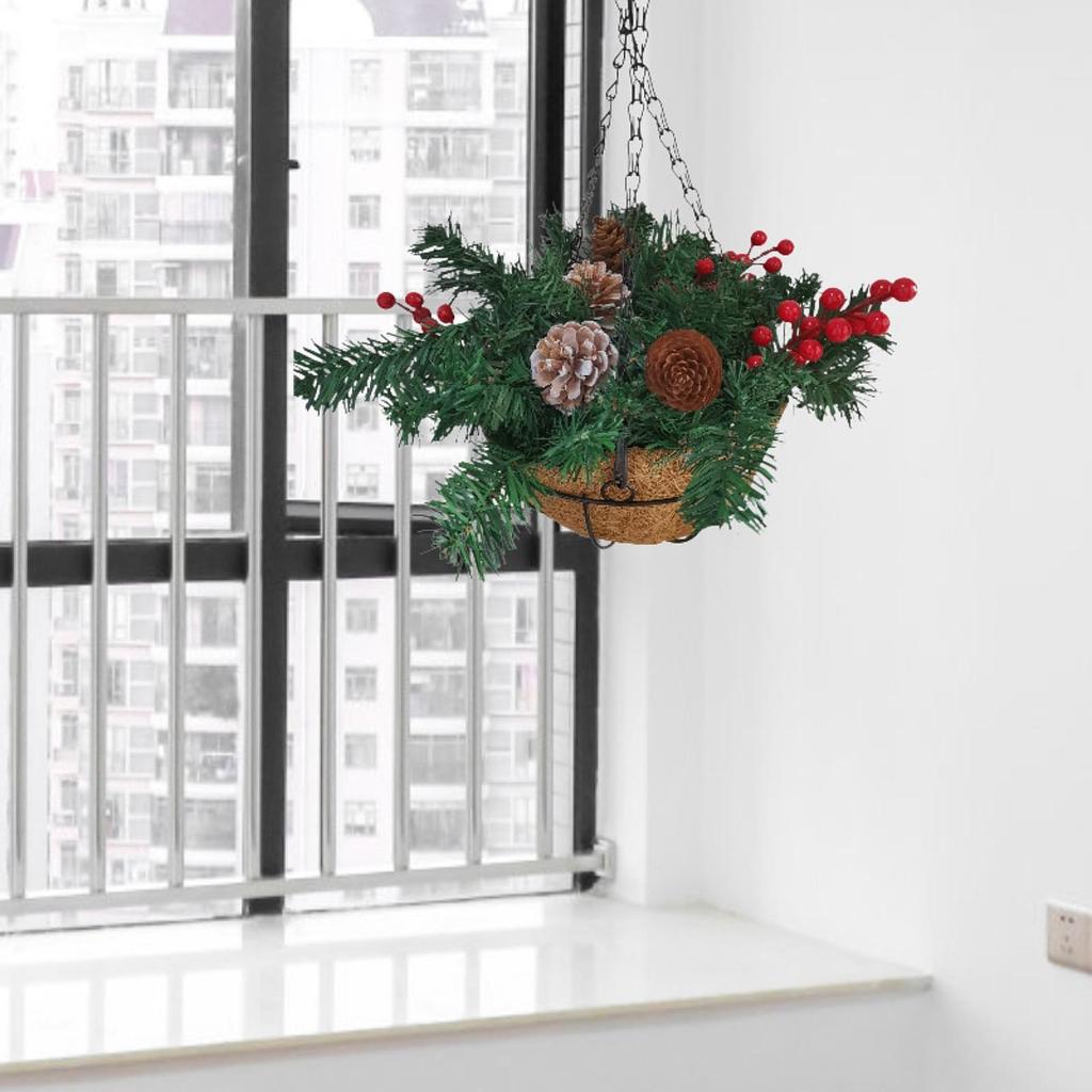Artificial Christmas Hanging Basket Display Ornament Collectible Christmas Decoration for Garden Yard Courtyard Patio Balcony