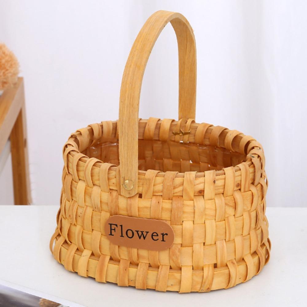with Handle Handwoven Flower Basket Rustic Style Organizer Basket Practical Storage Basket  Picnic