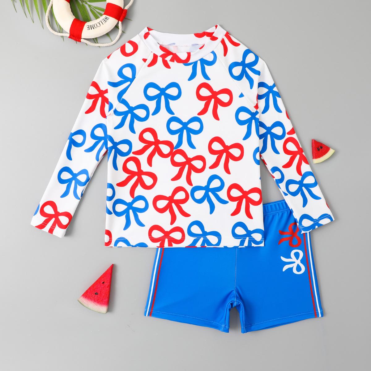 

Boys Long Sleeve 2025 Two-Piece Printed Swimsuit with Sun Protection 7 Years цветочные печати