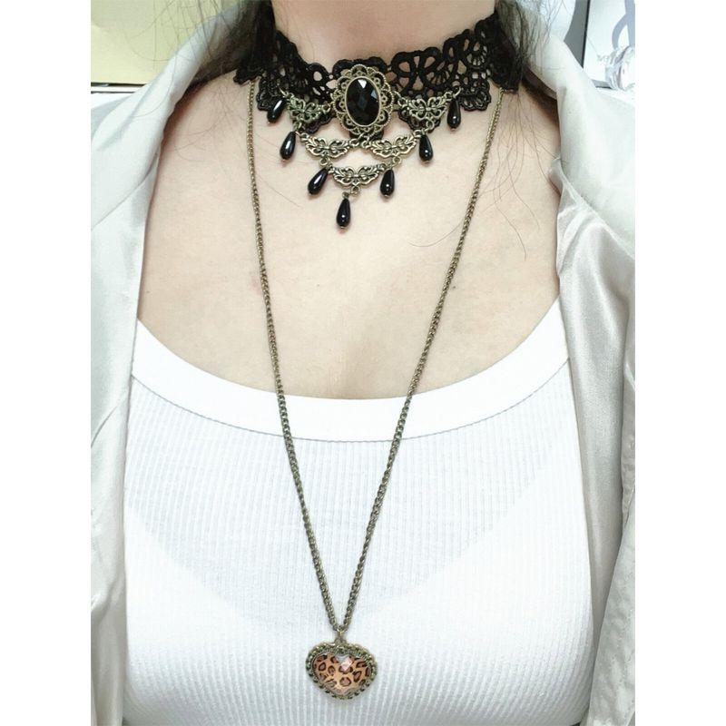 X325 Fashion Retro Ornament Leopard Print Peach Heart Necklace Sweater Chain Necklace Sweater Chain Couple Jewelry [Small]]