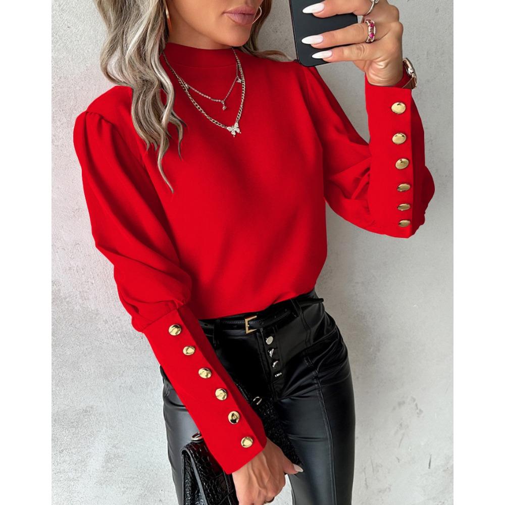 HNXC Women's Fashion Casual Autumn Winter Solid Color Print Long Sleeve Half Turtleneck Blouses & Shirts