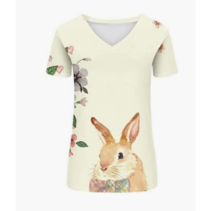 

Летний топ с V-образным вырезом и принтом 3D-кролика, модные повседневные женские футболки с короткими рукавами XS