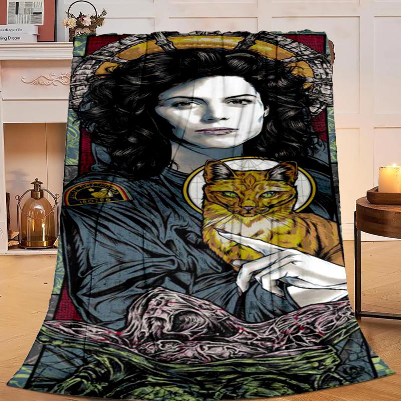 1PC Alien horror Artwork Flannel Blanket Gift, Suitable for Both Men And Women, Soft Ideal for Beds And Sofa, Birthday Or Christmas Gift