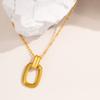 Minimalist Style Rectangular Hollow Pendant Necklace for Women, Stainless Steel Jewelry Suitable for Daily Wear