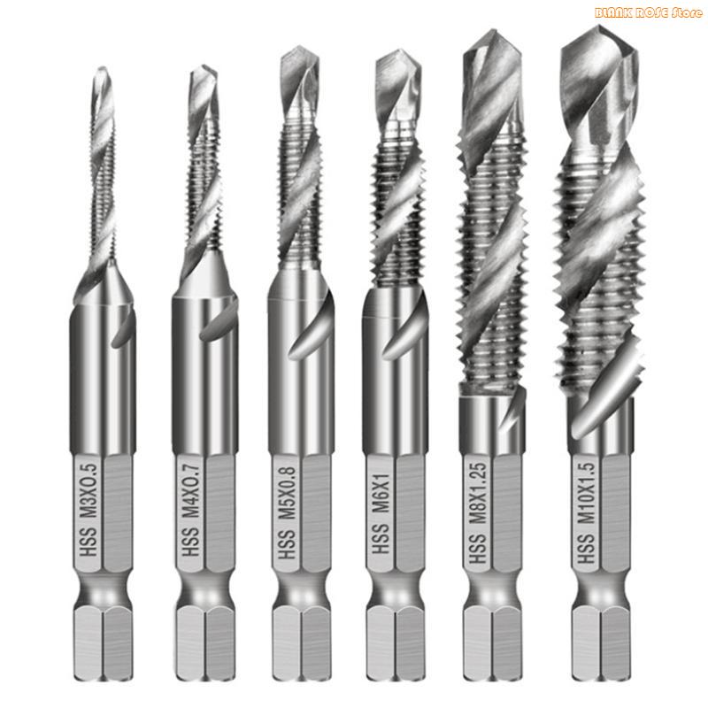 K1AE 6 Stück M3-M10 Schraubgewindebohrer HSS Gewindebohrer Senker Entgrater Set Metrisch
