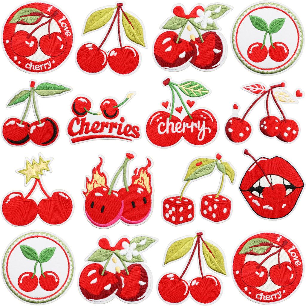 New Fruit Embroidery Cloth Sticker, Clothes Bag Decoration Patch Sticker, Cherry Small Mouth Computer Embroidery Stamp, Ironing