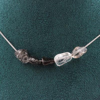 Stones and Minerals. 5-pearl Necklace Quartz with Tourmaline Inclusions from Brazil Chain Necklace for Women and Men. Custom Size