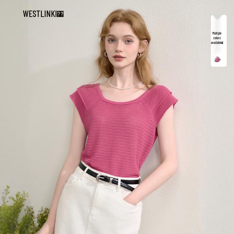 

Xiyu 2025 Summer Lightweight Flutter Sleeve U-Neck Knit Top M