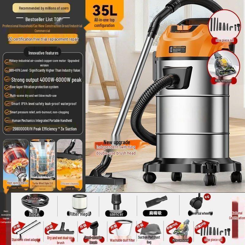 High-Power Home & Car Vacuum: Industrial Suction for Floors, Carpets, Renovations, and Grouting