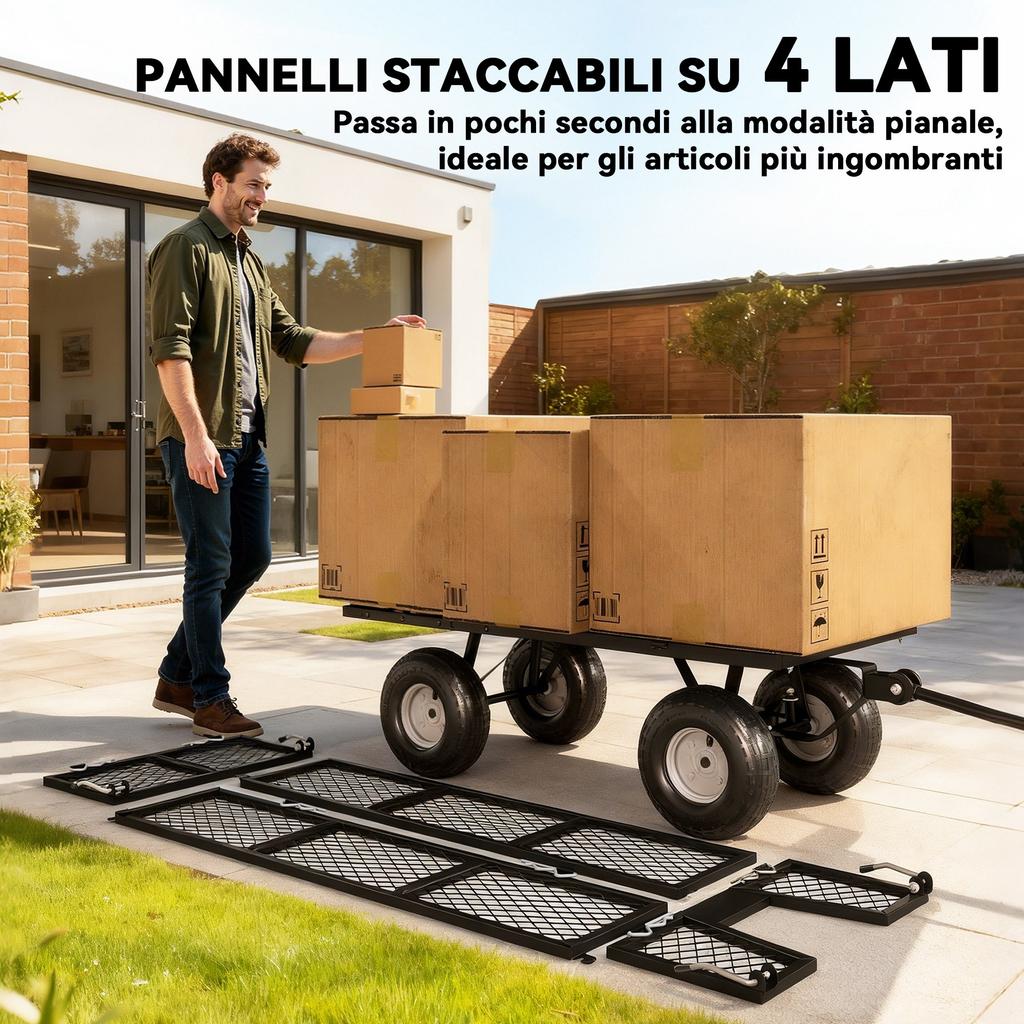 114L Steel Garden Cart with Tool Bag and Removable Sides, 105x51x54 cm, Green