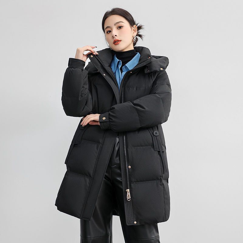 Fashionable and Warm Mid-length Down Cotton-padded Jacket for Women in Winter, Loose and Detachable Cap Coat