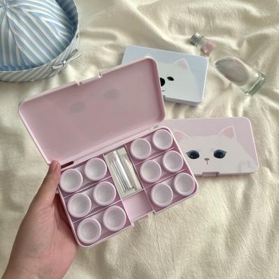 With Mirror Cute Cat Large Capacity Contact Lens Case Travel Contact Lenses Case Soak Container Lenses Box for Beauty Pupil