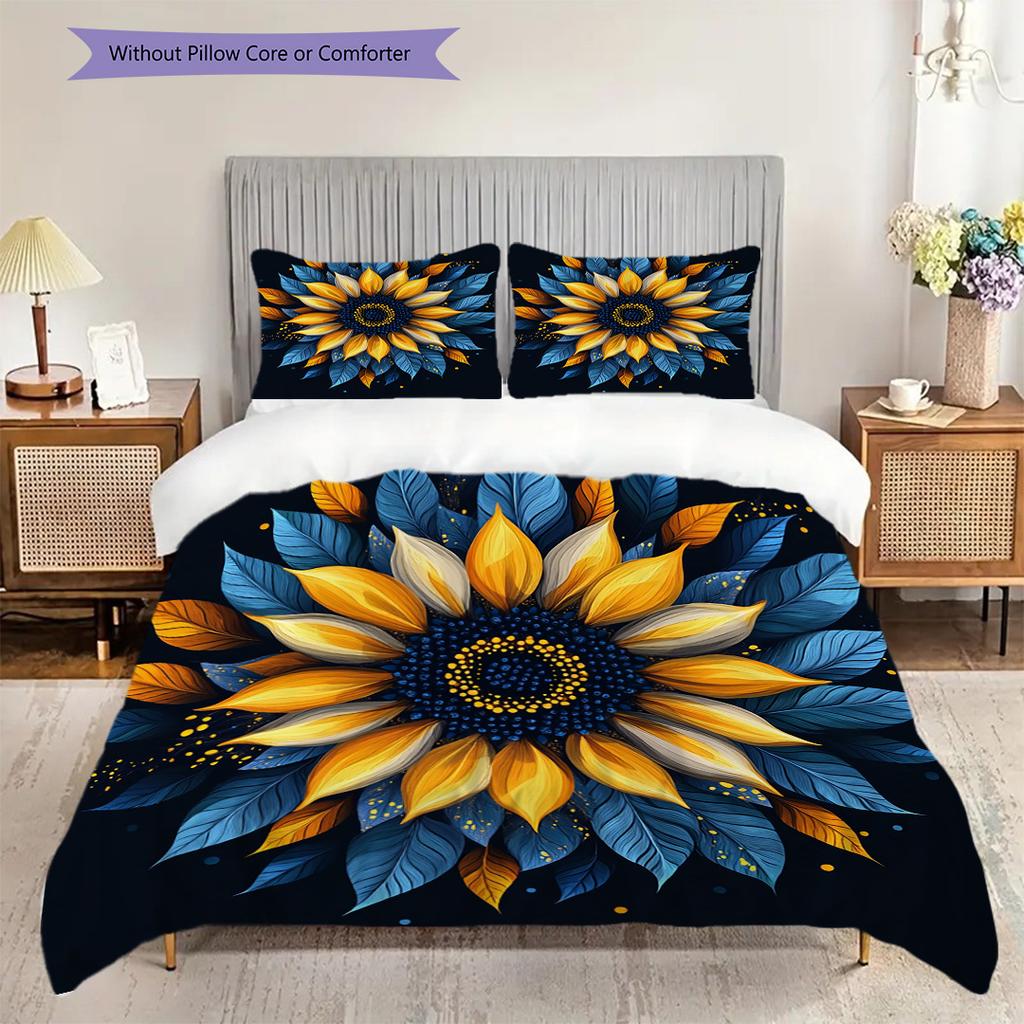 Sunflower Pattern Bedding Quilt Set Quilt Cover Pillowcase Home Decoration Birthday Gift (1 * Duvet Cover + 2 * Pillowcase, Without Core)