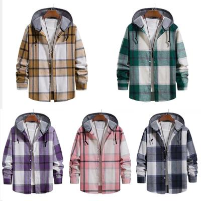 Korean Style Plaid Hooded Long Sleeve Men's Casual Shirt - 2024 Spring/Autumn Trend