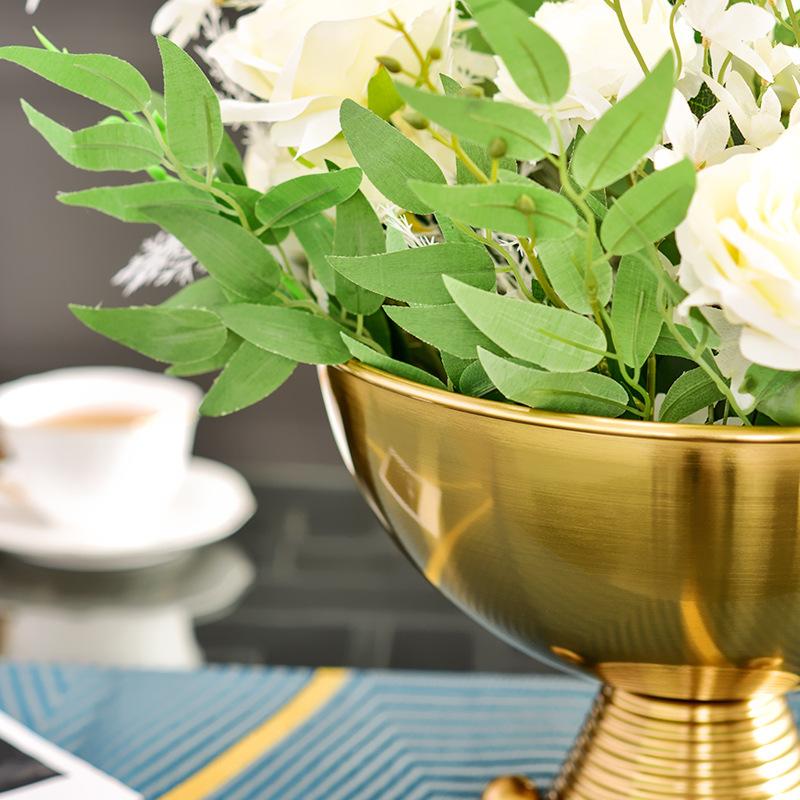 Metalowa doniczka na kwiaty Złota miska Wazon Kompozycja kwiatowa Rękodzieło Ozdoba Retro Taca do przechowywania Dekoracja domu Doniczka na sukulenty