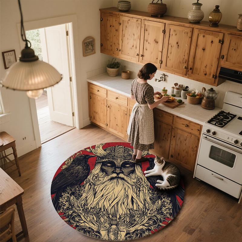Viking Figures,Round Area Rug,Carpet Rug for Living Room Bedroom Sofa Playroom Decor,Non-slip Floor Mat