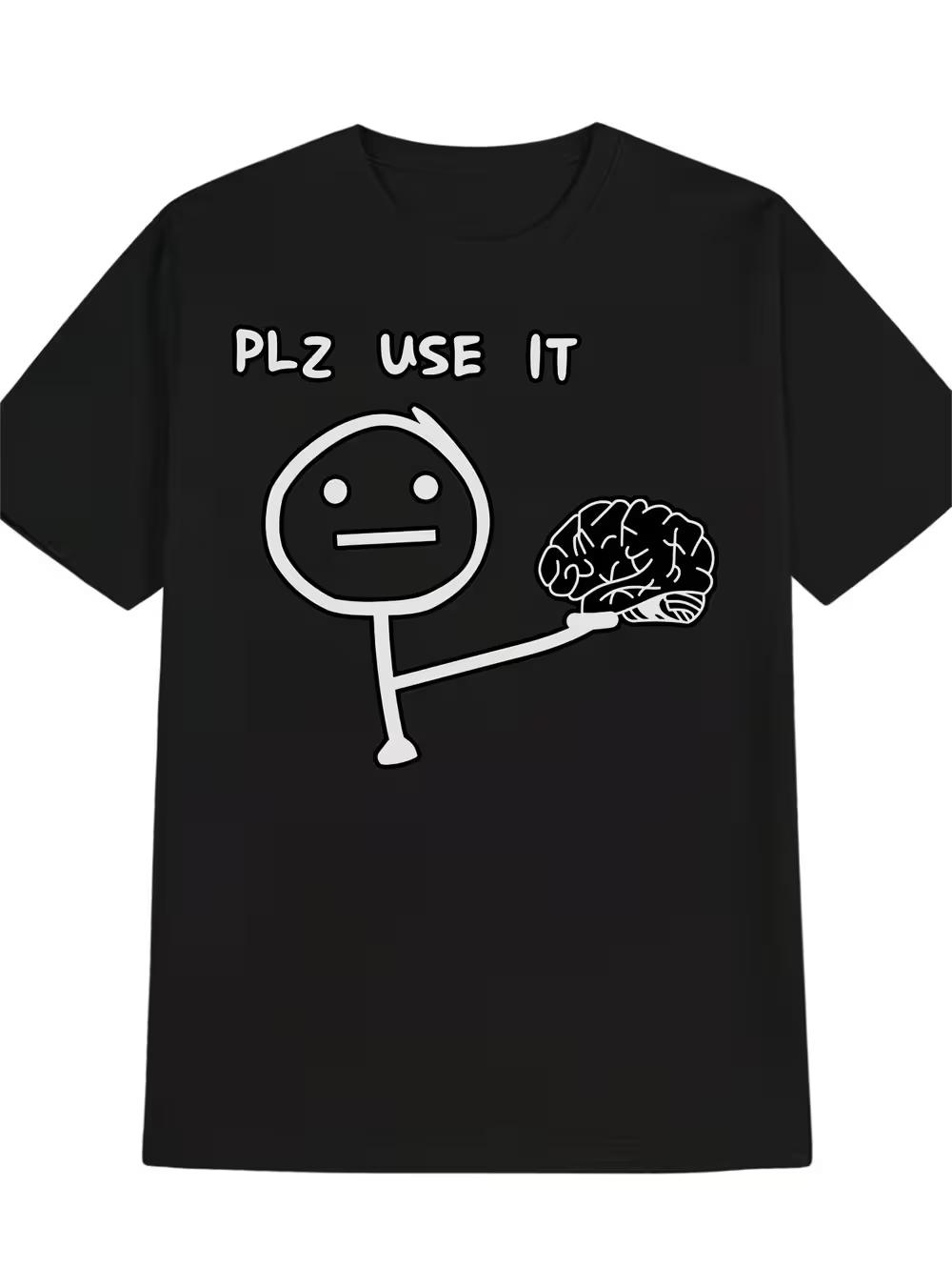 

Men S Casual Crew Neck T-Shirt with PLZ USE IT Print L