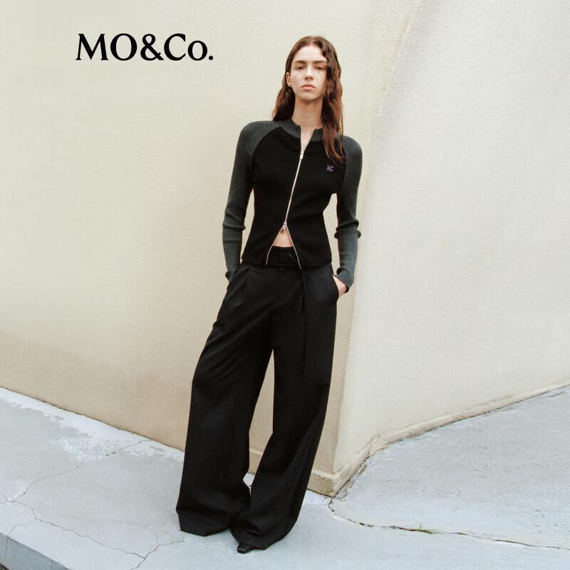 MO&Co. Women's 2024 Autumn Wool Blend Mid-Waist Straight Leg Trousers