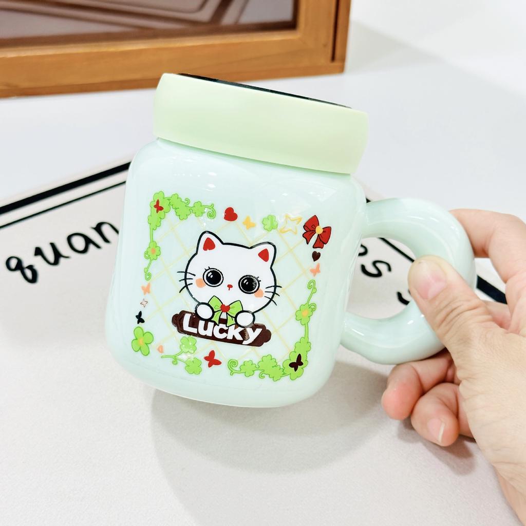 Bear Garden Playing Ceramic Cup High Pretty Cute Girl Heart Water Cup Office Home Used Spoon Cartoon Cup