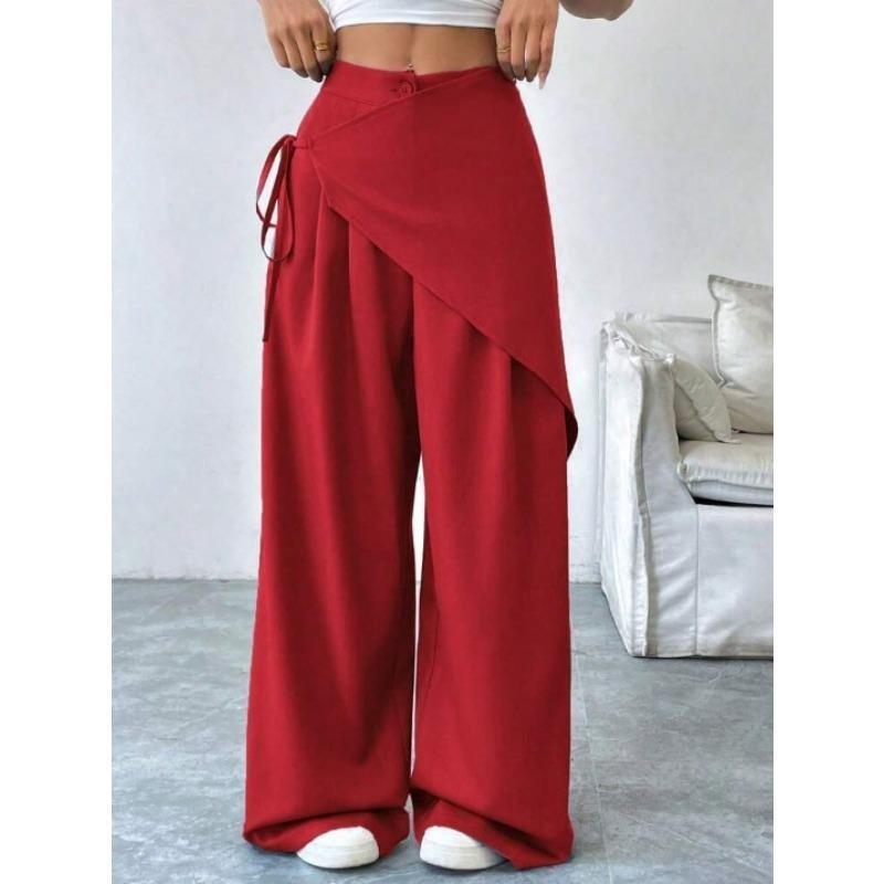 Pantaloni da Tuta Irregolari Larghi con Lacci per Donna Nuovo Design Slim a Gamba Larga per Donna Ufficio Monocolore Primavera Autunno Casual Moda Ufficio Pantaloni