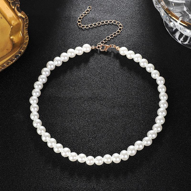 Collier de perles, Chaîne de cou simple et tendance, Chaîne de clavicule multi-tailles, Chaîne de cou style célébrité douce et rétro.