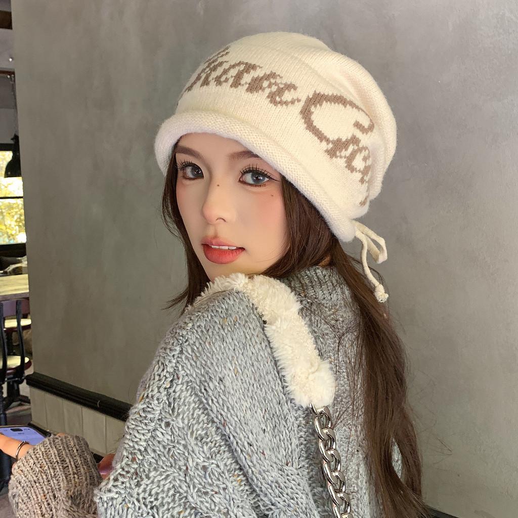 Printing Pattern Letter Beanie Knitted Cap For Women Windproof Warm Breathable