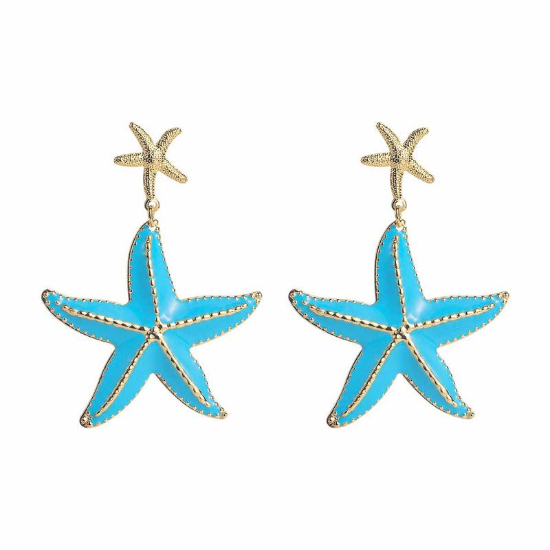Exaggerated Drop Oil Starfish Pendant Earrings for Women Creative Metal Pentagram Earrings Beach Vacation Jewelry Gifts