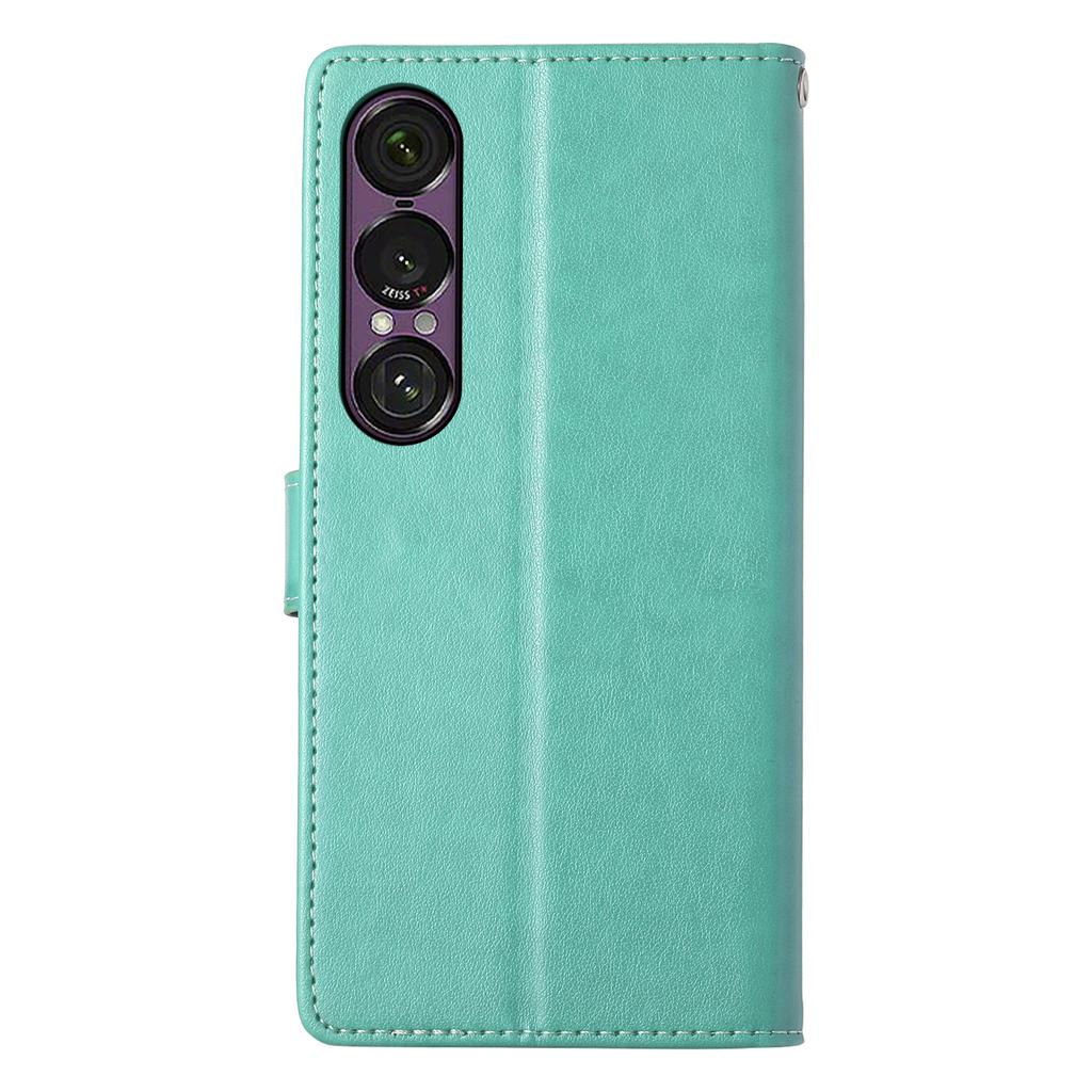 For Sony Xperia 1 VII Wallet Case Butterfly Floral Imprint PU Leather Phone Cover with Wrist Strap