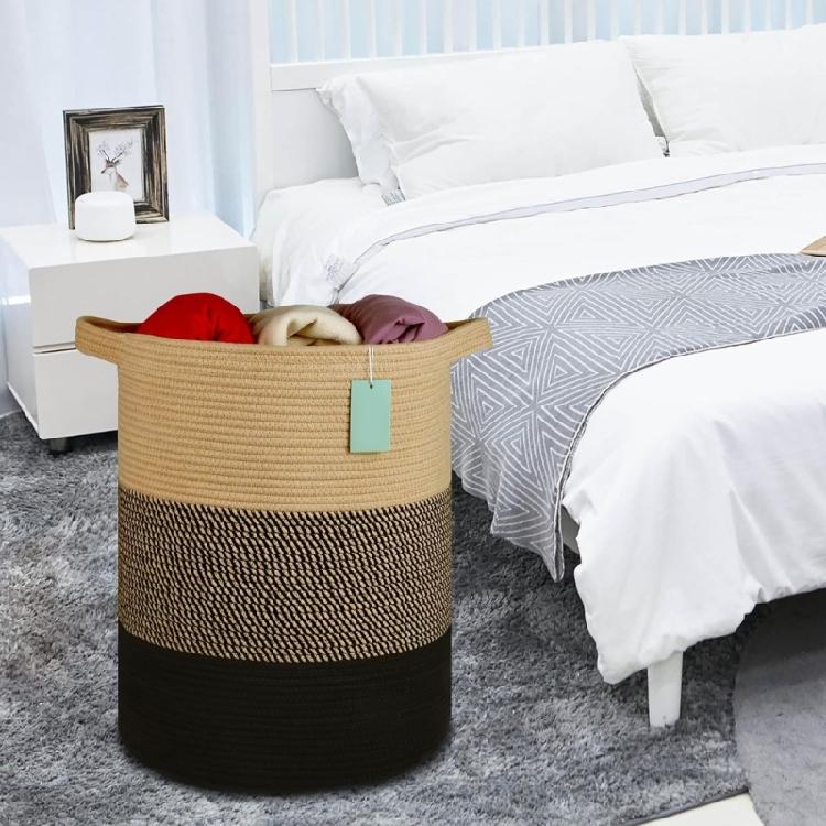 Breathable Cotton Rope Hamper Basket With Supportive Handles Large Capacity Storage Container For Clothes