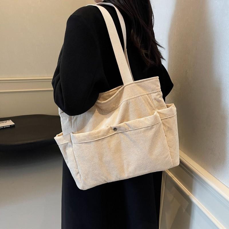 

Женская Корейская Вельветовая Сумка-тоут Большой Вместимости Для Поездок На Работу Ручная Сумка Художественная Универсальная Студенческая На Плечо покинуть белый