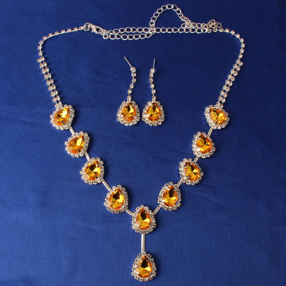 European & American Fashion Colored Diamond Teardrop Necklace & Earrings Set - Bridal Jewelry