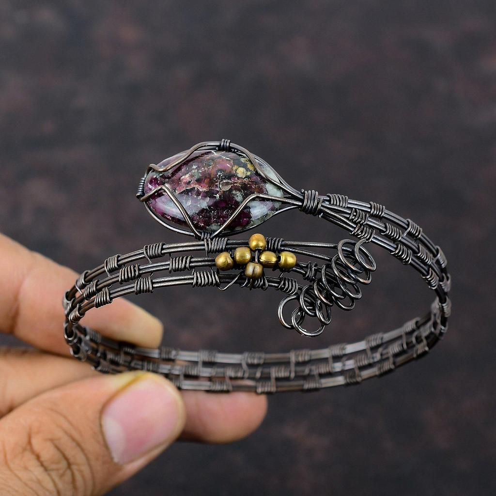 Eudialyte Cuff Bracelet Copper Wire Wrapped Bangle Adjustable Cuff Handmade Bracelet Gemstone Bangle Copper Wire Wrap Jewelry Gift For Mom