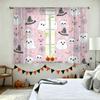 2Pcs Pink Cute Ghost Witch Hat Halloween Rod Pocket Curtains Double Sided Window Drapes Privacy Protection Curtain Panels for