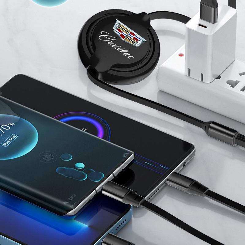 3 In1 Retractable Fast Charge Data Cable USB Android Type-C IPhone Car Accessories For Cadillac XT5 XTS CTS BLS SLS DTS SRX Escalade Tiburon Deville