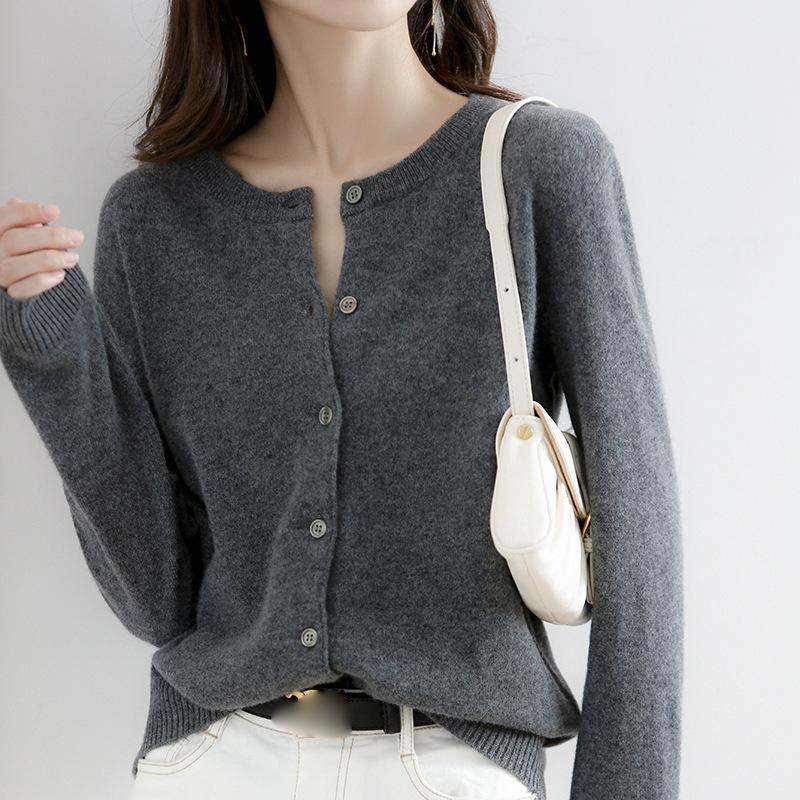Cardigan tricotat cu gât rotund pentru femei, toamnă, stil străin, leneș, largi, mai sus, jachetă de pulover coreeană