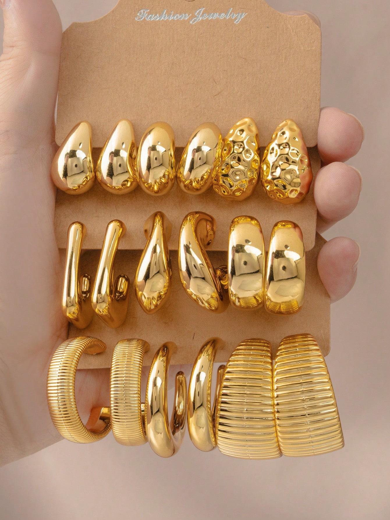 

9 пар/набор Модные геометрические серьги-кольца с закруткой, Персонализированные ювелирные подарки для мамы, семьи и друзей 18PCS серебряный