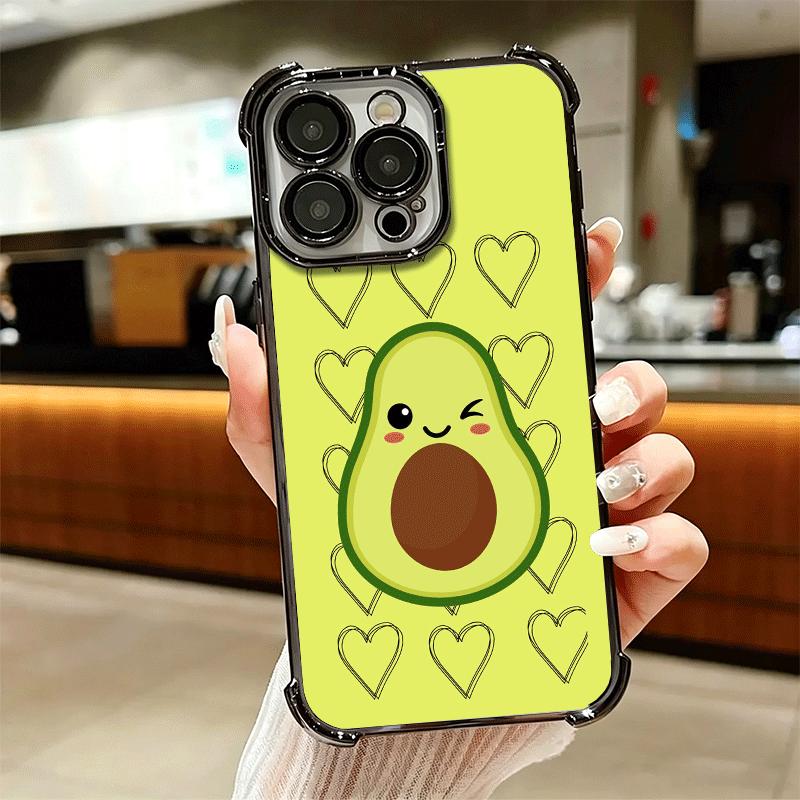 Cartoon Cute Avocado Plating Phone Case For Iphone 16 17 Pro Max Air 16E 14 15 Plus 12 13 Mini Anti-Fall Airabag Cover