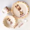 Mountain Water Yao Giraffe Kids' Dinner Plate & Utensil Set: Steak, Noodle, and Veggie Plates with Fork & Spoon for Breakfast & More