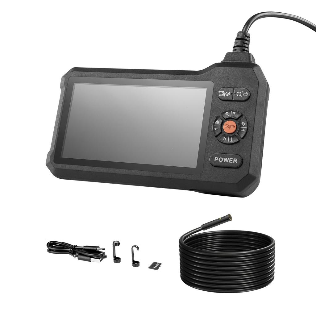 VEVOR Dual Lens Endoscope with Light, 5" HD IPS Screen Industrial Borescope Camera, 5.5mm Slim Lens, 8X Zoom