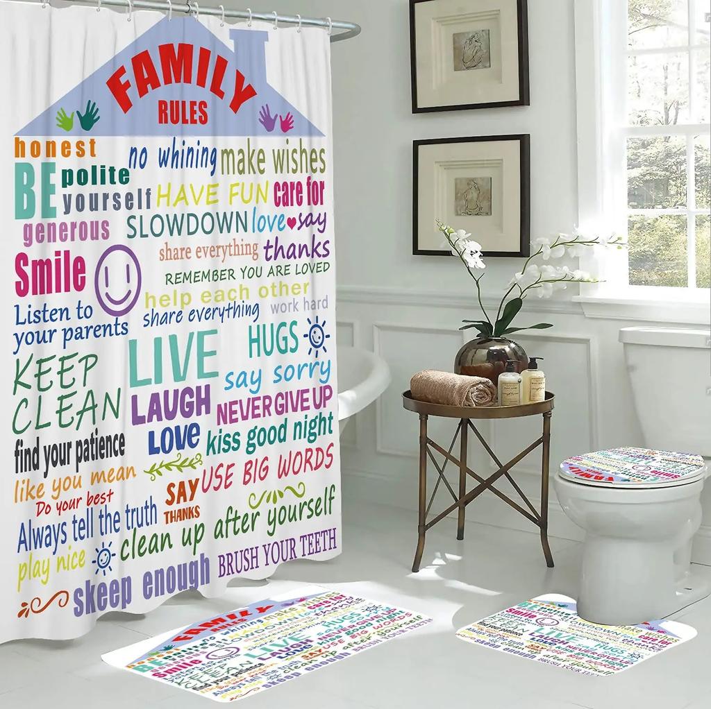 Inspirational Quotes Shower Curtain Set Rug Toilet Lid Cover Bath Mat Vintage Rustic Bathroom Decor Waterproof Wooden Poster
