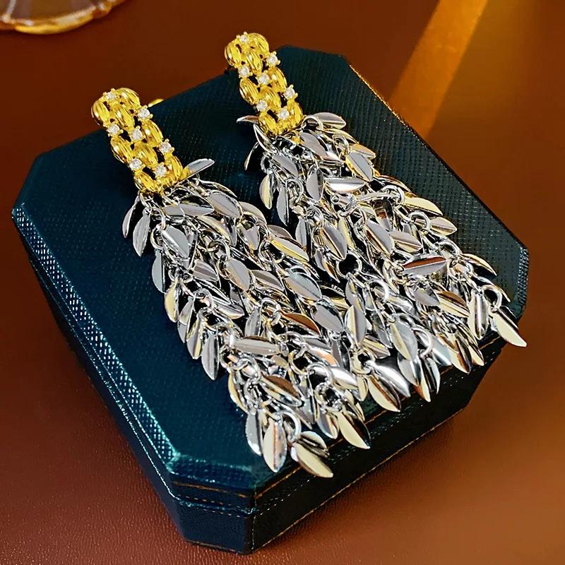 Gold Electroplated Zircon Wheat Earring for Women Tassel Ears Personalized Fashion Drop Earring Versatile High-end Zircon