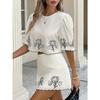 Spring Summer New Women's Set, European American Style Fashion Simple Versatile Print Top, Elegant Outfit With Lace Trim