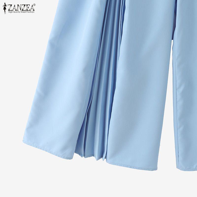 ZANZEA Women Casual Elastic Waist Solid Color Loose Wide Leg Pants
