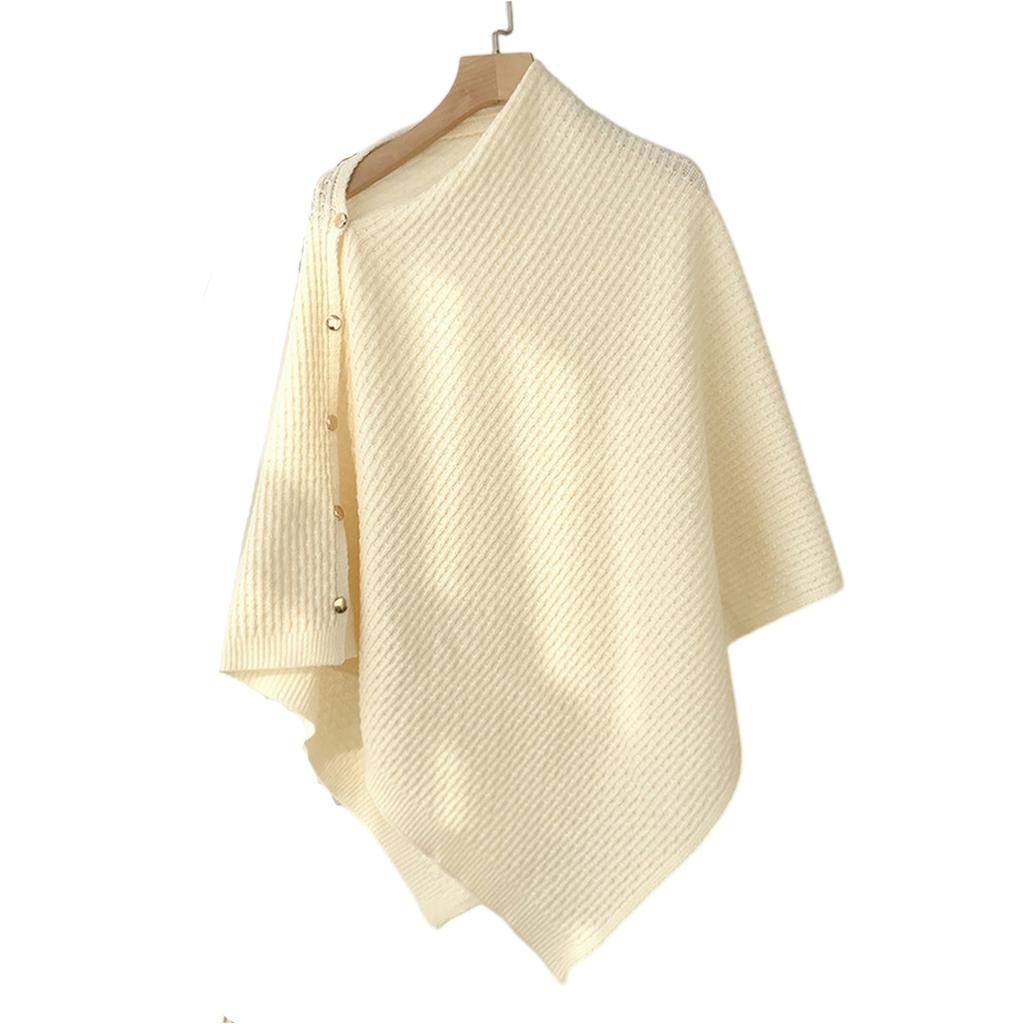 Ladies' Fashionable Knitted Shawl Cape With Buckle Yarn Plaid Scarf, Women's Versatile Warm Plain Weave Shawl