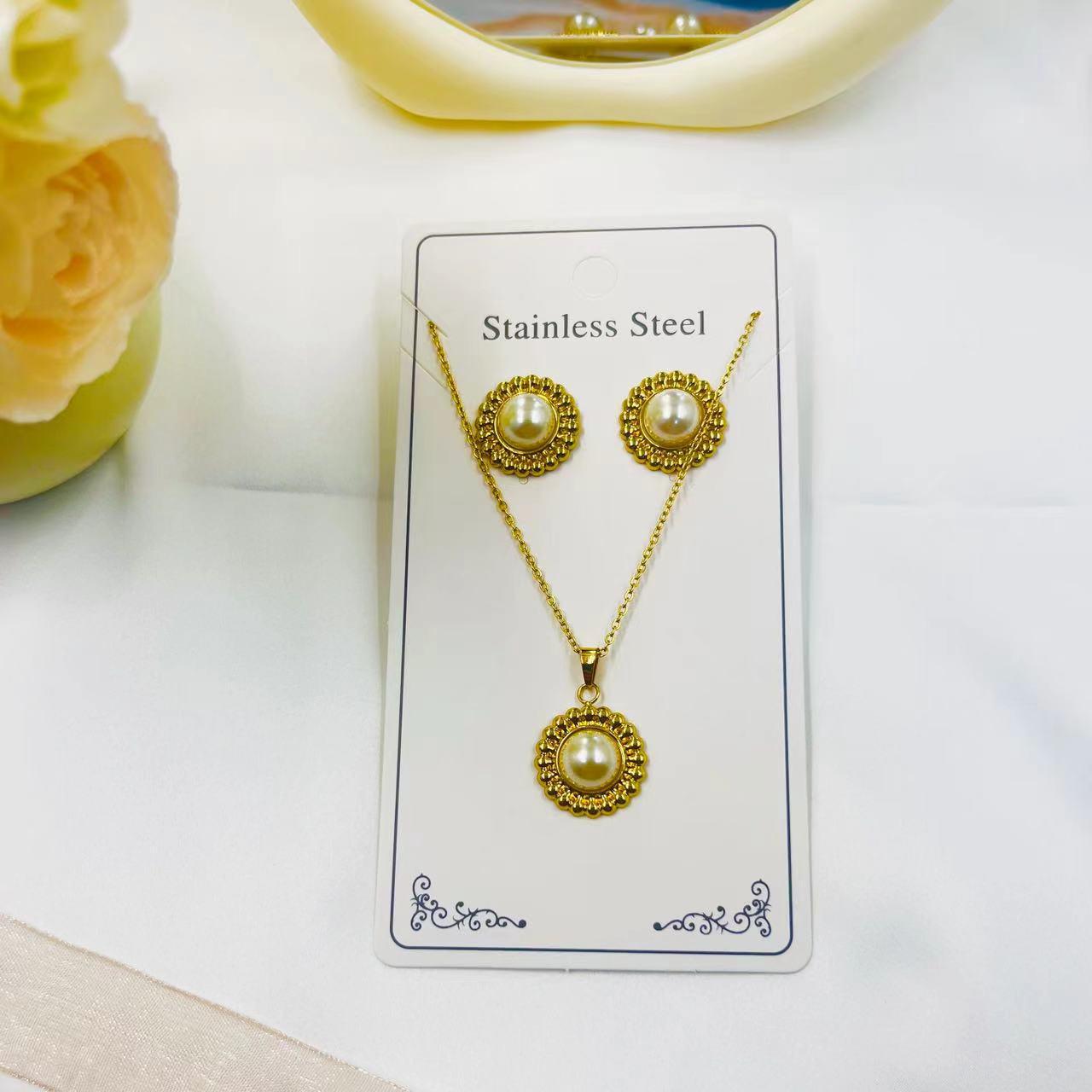 Palace Style Pearl Earrings in Retro Hollow Lantern Design, Stainless Steel with Gold Plating