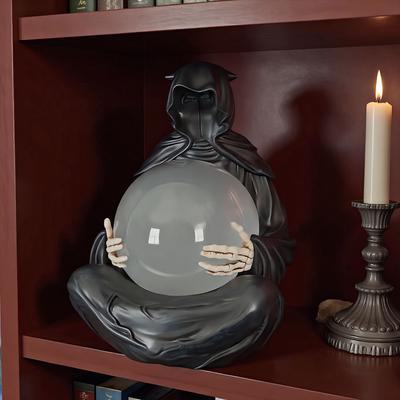 LED Dekoracja Halloweenowa Kryształowa Kula Ładowanie przez USB Statua Kosiarza Bóg Śmierci Kryształowa Kula do Dekoracji Imprezy Halloweenowej