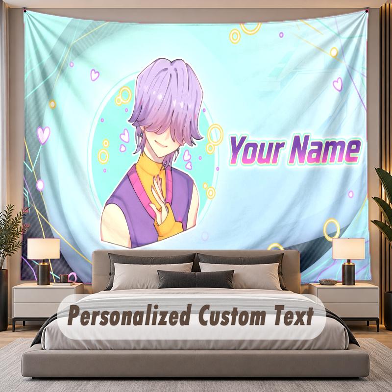 Custom Name Text Tapestry Kpop Demon Hunters Personalized Polyester Wall Tapestry For Bedroom And Room