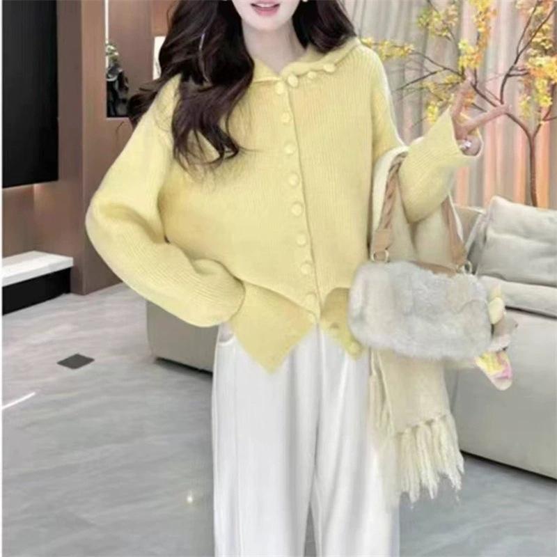 

Retro Lazy Wind Hooded Long Sleeve Knitted Sweater Jacket Women s New Winter Loose Small Top average size жёлтый