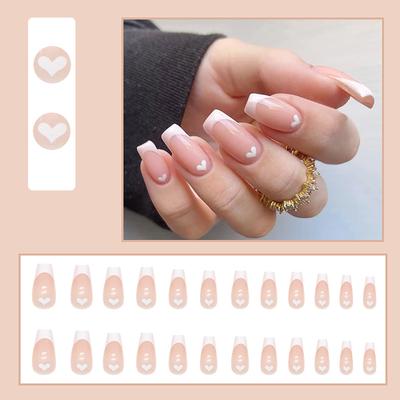 Valentine Fake Nails Short Press Nails Square Red Full Cover Glue Nails Valentine Heart-Shaped Nails With Cute Designs Extra Short With 2ml Glue