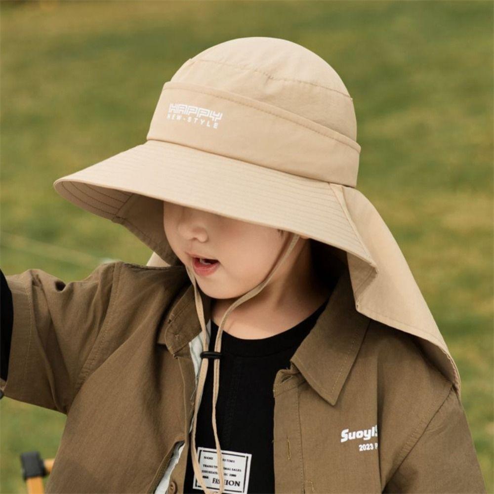 Large Brim Hat Children's Thin Bucket Hat With Cape Beach Hat New Sun Hat